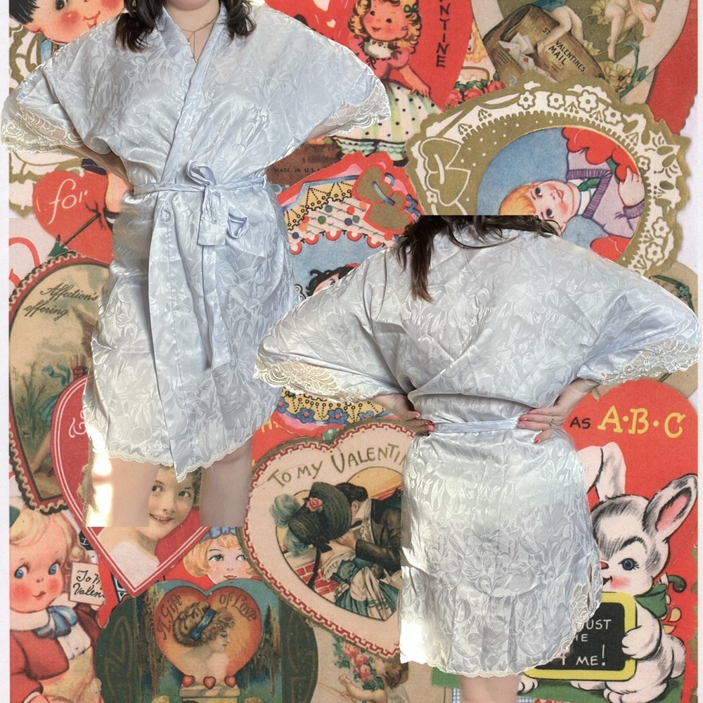 Christian Dior vintage baby blue silk lace robe lingerie